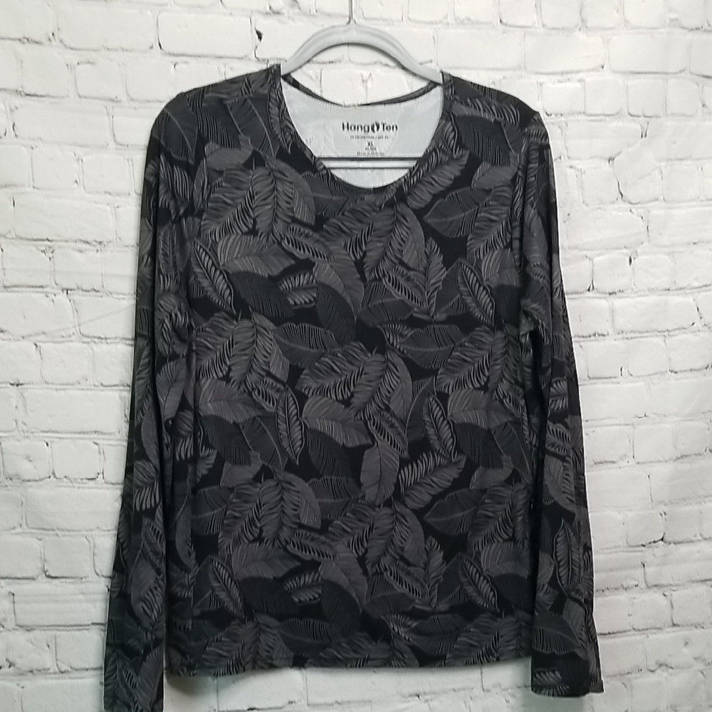 Hang Ten Gray Floral Long Sleeve Swim Top Xlarge UPF50